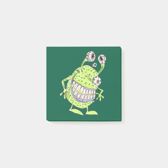 Bloco De Notas 4 notas adesivas de alienígena de monstro verde-ol (Frente)