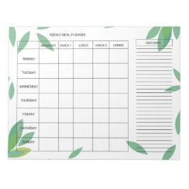 Bloco De Notas 7-Day Weekly Meal Planner – Fresh Green Design