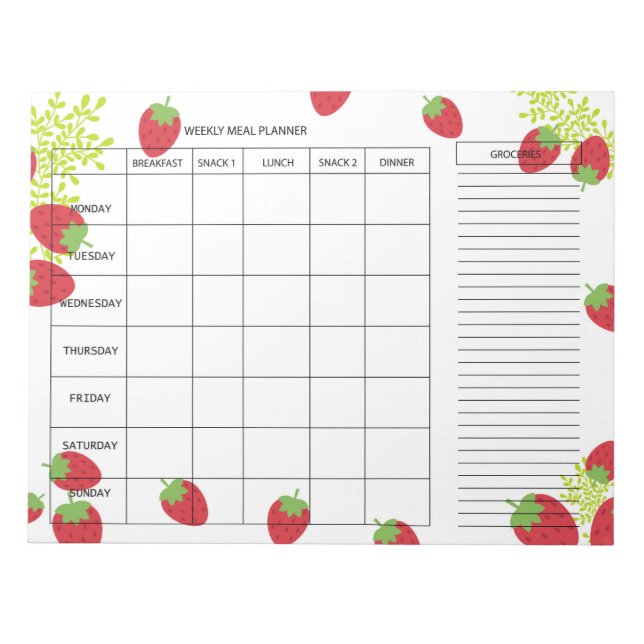 Bloco De Notas 7-Day Weekly Meal Planner – Fresh Strawberry (Frente)