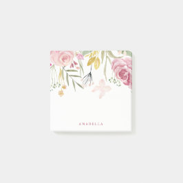 Bloco De Notas A aguarela floresce | cor-de-rosa e ouro floral