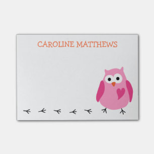 Bloco De Notas A coruja cor-de-rosa bonito com meninas do coração