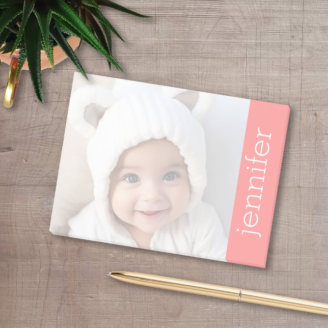 Bloco De Notas A sua foto aumenta automaticamente - nome CORAL (A fun personalized photo post-it with a photo in the background and color block.)