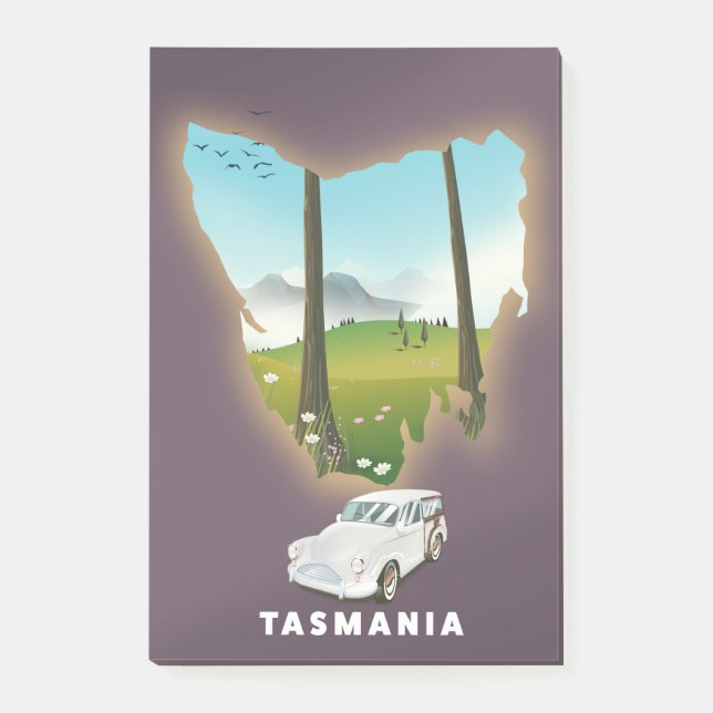 Bloco De Notas A Tasmânia ilustrou o poster de viagens do mapa. (Frente)