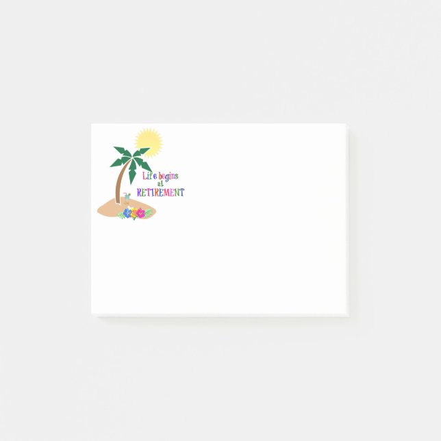 Bloco De Notas A vida começa na aposentadoria, praia tropical. (Frente)
