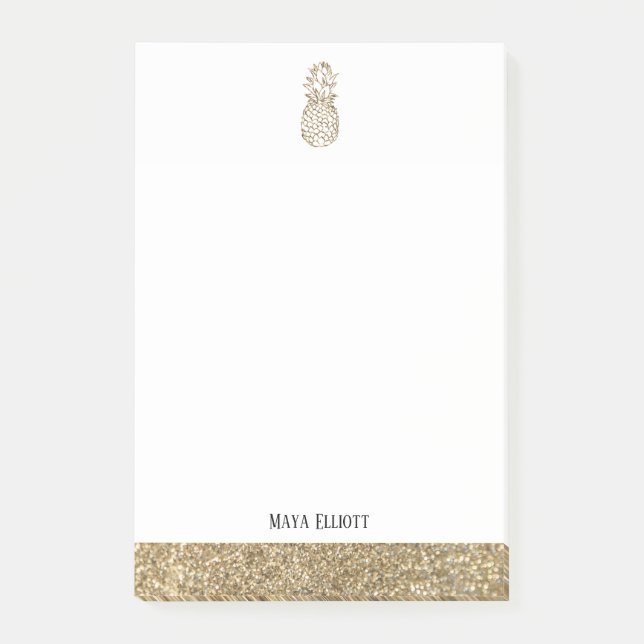 Bloco De Notas Abacaxi branco + borda cinza Dourada (Frente)