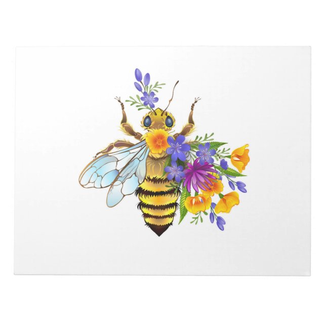 Bloco De Notas Abeja flor com plantas silvestres (Frente)