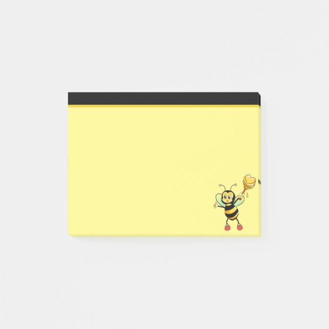 Bloco De Notas Abeja melífera moderna e fofa em post-it preto e a (Frente)