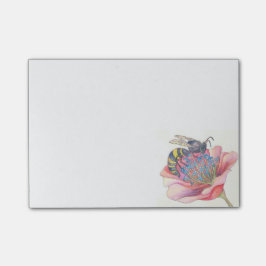 Bloco De Notas abelha na nota de post-it cor-de-rosa da flor