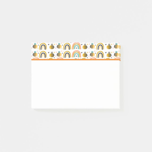 Bloco De Notas Abelhas de Bumble Cute e Rainbows Padrão (Frente)
