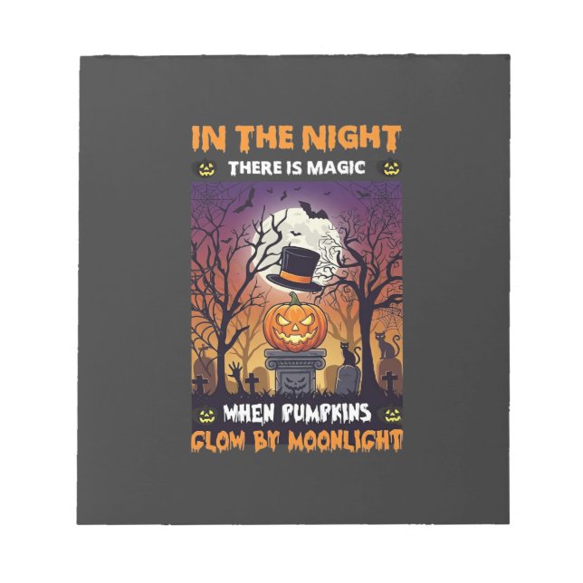 Bloco De Notas Abóbora Noturna de Halloween Chapéu Alto Lua Cemit (Frente)