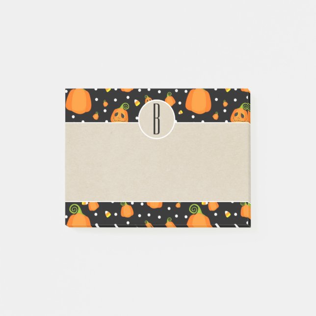 Bloco De Notas Abóboras de Halloween Kraft Monograma Rústico (Frente)