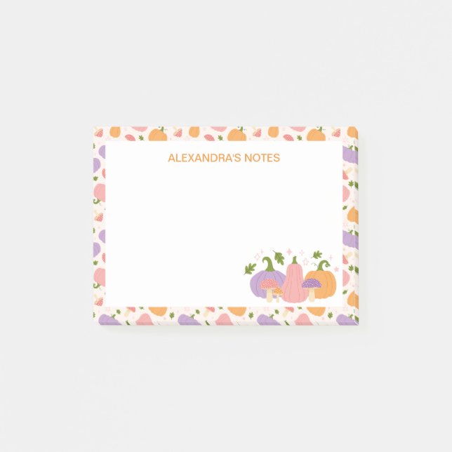 Bloco De Notas Abóboras e Cogumelos do Dia das Bruxas (Frente)