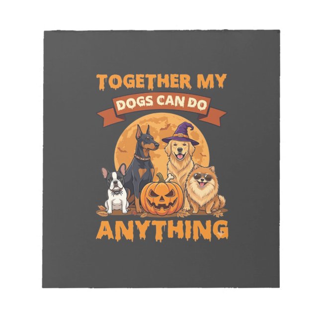Bloco De Notas Abobrinha de Halloween das luas dos cães juntos po (Frente)