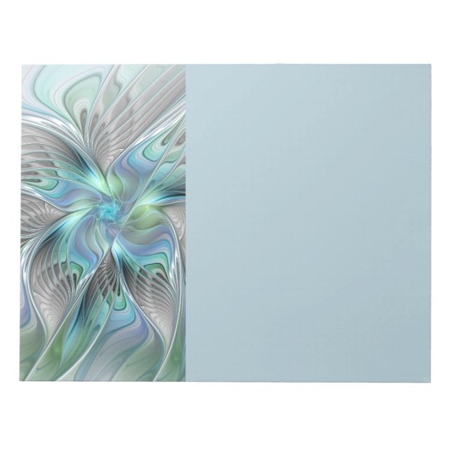 Bloco De Notas Abstract Blue Green Butterfly Fantasy Fractal Art (Frente)