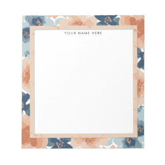 Bloco De Notas Abstract Blue, Peach, Orange Floral