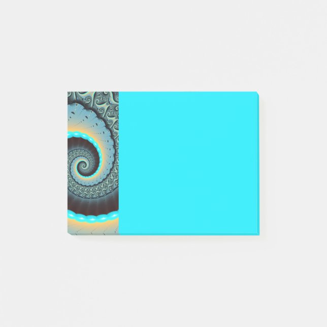 Bloco De Notas Abstract Blue Turquoise Orange Fractal Art Spiral (Frente)