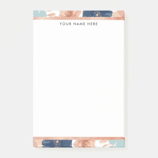 Bloco De Notas Abstract Floral with Rose Gold Border (Frente)
