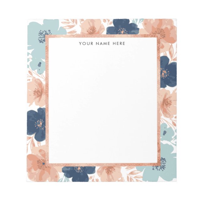 Bloco De Notas Abstract Floral with Rose Gold Border (Frente)