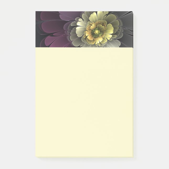 Bloco De Notas Abstract Modern Purpur Khaki Gray Fractal Flower (Frente)