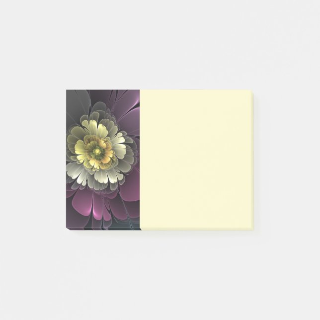 Bloco De Notas Abstract Modern Purpur Khaki Gray Fractal Flower (Frente)
