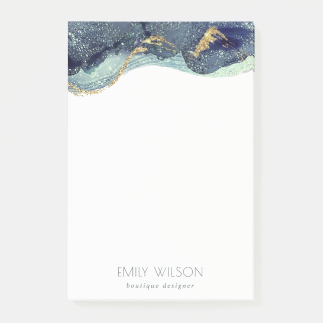 Bloco De Notas Abstrato Álcool Tinta Marinho Azul (Frente)