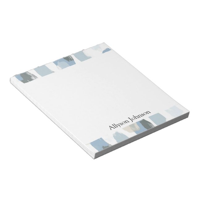 Bloco De Notas Abstrato de Creme Branco Azul (Inclinado)