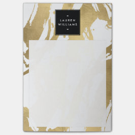 Bloco De Notas Abstrato Faux Dourados Brushstrokes em Branco