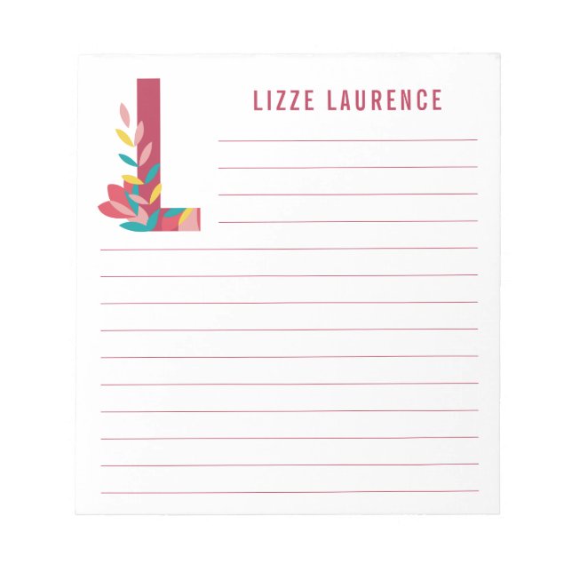 Bloco De Notas Abstrato Floral Alphabet Linhado (Frente)