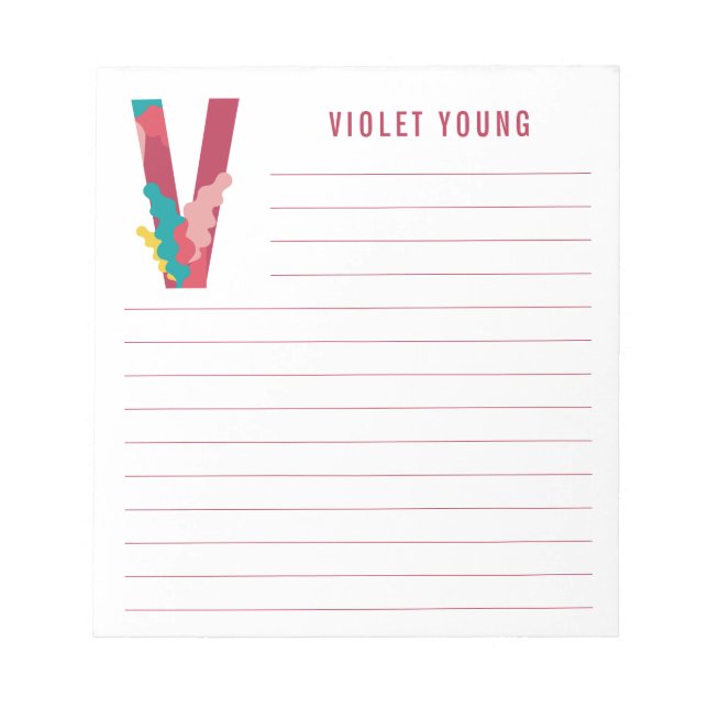 Bloco De Notas Abstrato Floral Alphabet Linhado (Frente)