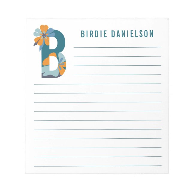 Bloco De Notas Abstrato Floral Alphabet Linhado (Frente)