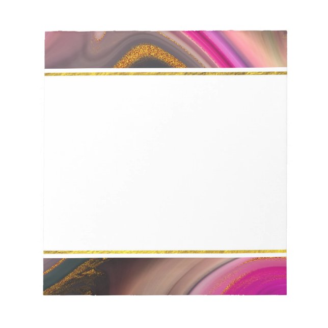 Bloco De Notas Abstrato rosa e preto com espirais Dourados (Frente)