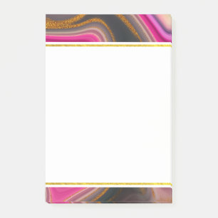 Bloco De Notas Abstrato rosa e preto com espirros Douradas