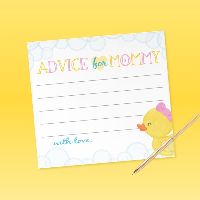 Bloco De Notas Aconselhamento para Chá de fraldas de Pato de Borr (Girl Watercolor Rubber Duck Advice for Mommy Blank Note Sheets)