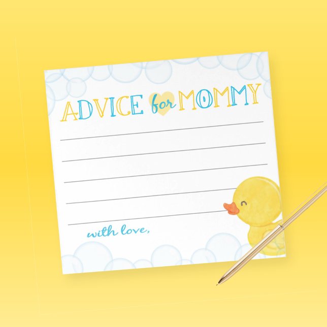 Bloco De Notas Aconselhamento sobre Chá de fraldas de Borracha de (Advice For Mommy Watercolor Rubber Duck Baby Shower Advice Card Note Sheet)