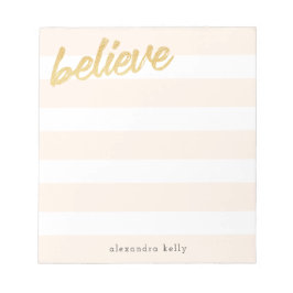 Bloco De Notas Acreditem no Dourado Faux Foil Peach Stripes Nome 