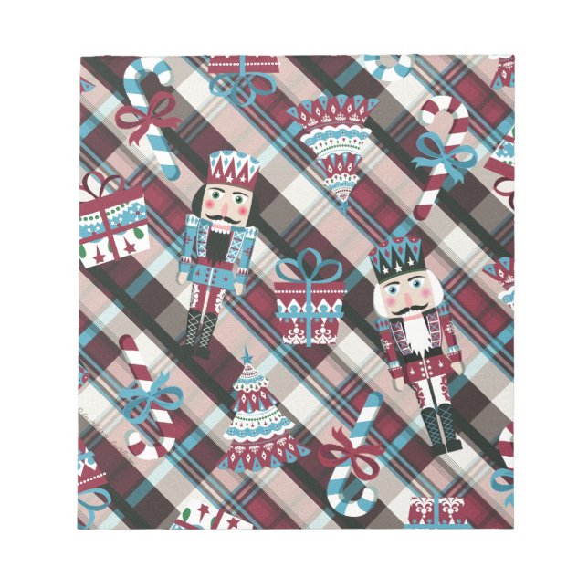 Bloco De Notas Acrililado de Natal Plaid Azul Burgundy (Frente)