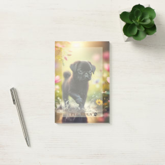 Bloco de Notas Adesivas Florais de Filhote de Pug 