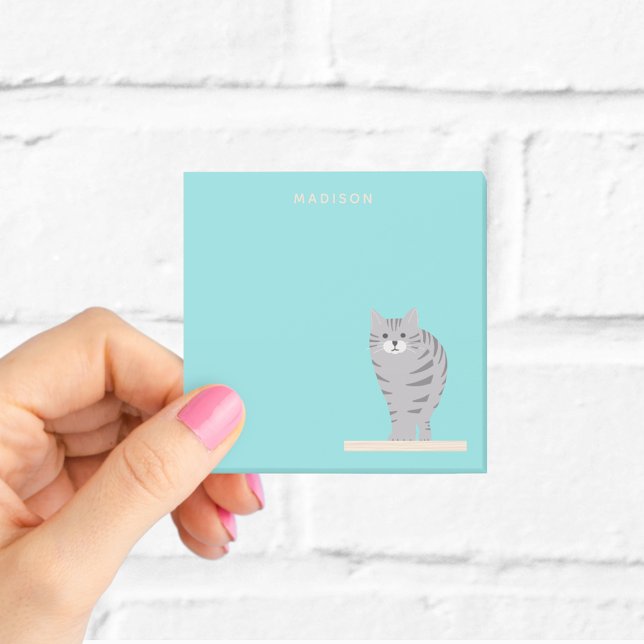 Bloco De Notas Adesivos Cute Tabby Cat Azul (Criador carregado)