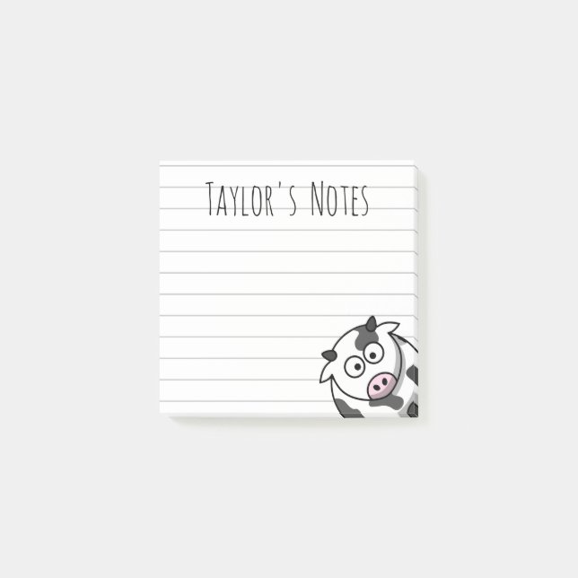 Bloco De Notas Adesivos de Vaca de Desenho Animado Divertidos e F (Frente)