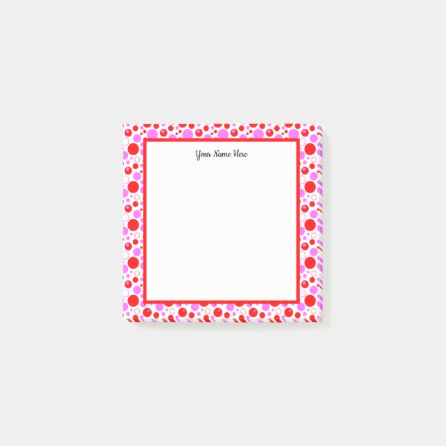 Bloco De Notas Adesivos Editáveis de Pontos e Círculos Rosa Verme (Frente)