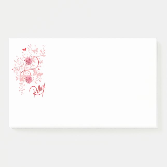 Bloco De Notas Adesivos Post It Florais Rosa Relax (Frente)