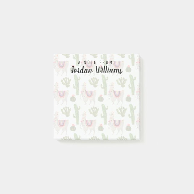 Bloco De Notas Adicionar Seu Nome| Coleção Llamarama| Cactus & Ll (Frente)