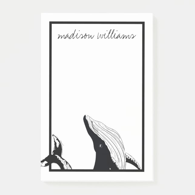 Bloco De Notas Adicione seu nome | Baleia de cauda (Frente)