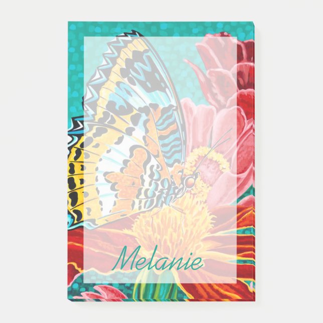 Bloco De Notas Adicione seu nome | Borboleta I Posta (Frente)