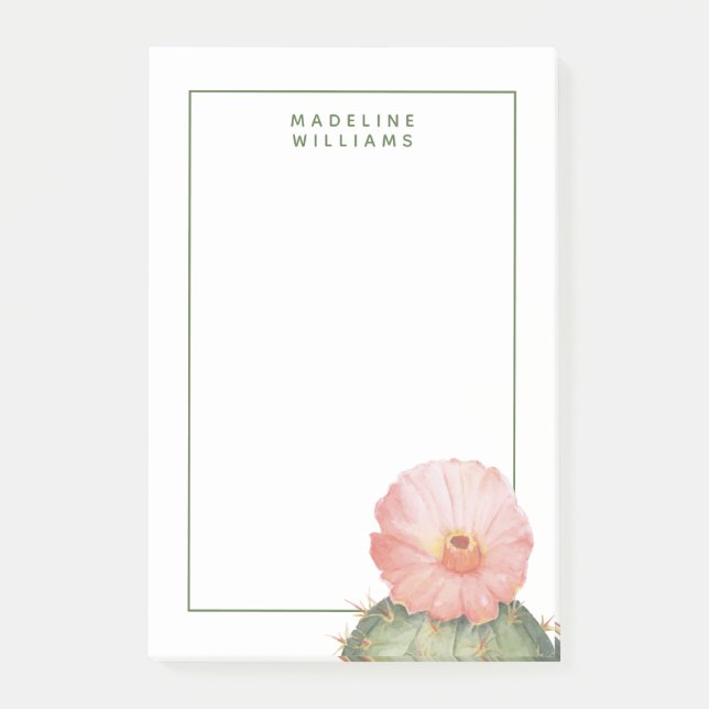 Bloco De Notas Adicione seu nome | Cactus De Flor (Frente)