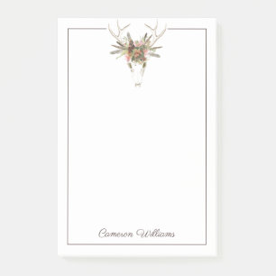 Bloco De Notas Adicione seu nome   Caveira de veado e flores