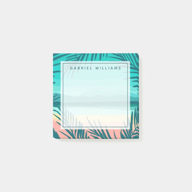 Bloco De Notas Adicione seu nome | Cena de praia tropical (Frente)