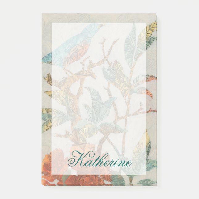 Bloco De Notas Adicione seu nome | Colagem Aviária I (Frente)