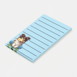 Bloco De Notas Adorável cachorrinho Collie com flores azuis