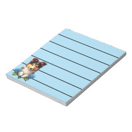 Bloco De Notas Adorável Filhote de Collie com Flores Azuis